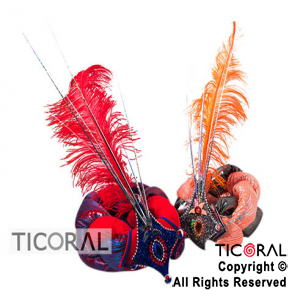 SOMBRERO TURBANTE TRENZADO 3 TIRAS HOLOGRAFICO  CON PLUMA COLORES SURTIDOS x 1